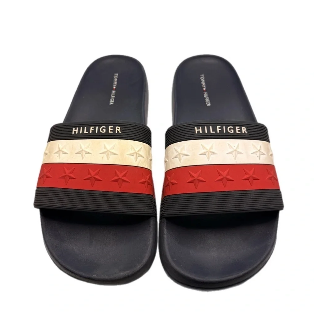 Tommy Hilfiger | Dulce 2 Dark Blue Red & White Slide Sandals Star Studded